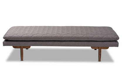 Baxton Studio Marit Mid-Century Modern Grey Fabric Upholstered Walnut Finished Wood Daybed