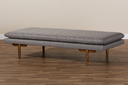 Baxton Studio Marit Mid-Century Modern Grey Fabric Upholstered Walnut Finished Wood Daybed