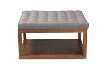 Baxton Studio Alvere Modern and Contemporary Grey Fabric Upholstered Walnut Finished Cocktail Ottoman