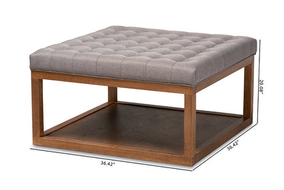 Baxton Studio Alvere Modern and Contemporary Grey Fabric Upholstered Walnut Finished Cocktail Ottoman