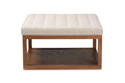 Baxton Studio Alvere Modern and Contemporary Beige Fabric Upholstered Walnut Finished Cocktail Ottoman