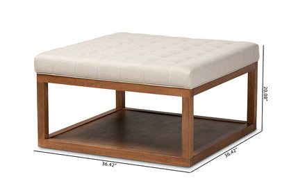Baxton Studio Alvere Modern and Contemporary Beige Fabric Upholstered Walnut Finished Cocktail Ottoman