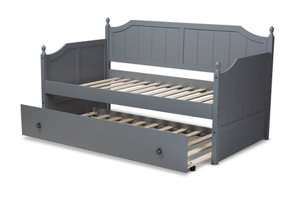 Baxton Studio Millie Cottage Farmhouse Grey Finished Wood Twin Size Daybed with Trundle