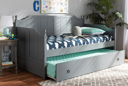 Baxton Studio Millie Cottage Farmhouse Grey Finished Wood Twin Size Daybed with Trundle