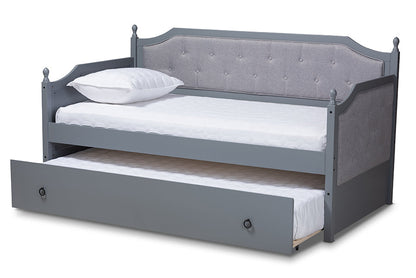 Baxton Studio Mara Classic and Traditional Grey Fabric Upholstered Grey Finished Wood Twin Size Daybed with Trundle
