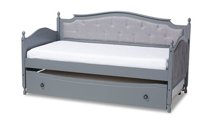 Baxton Studio Marlie Classic and Traditional Grey Fabric Upholstered Grey Finished Wood Twin Size Daybed with Trundle