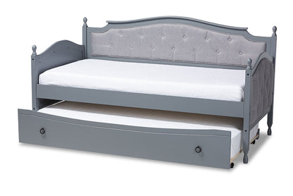 Baxton Studio Marlie Classic and Traditional Grey Fabric Upholstered Grey Finished Wood Twin Size Daybed with Trundle