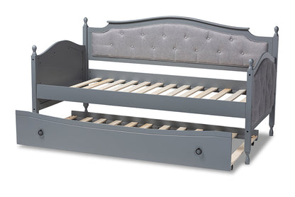 Baxton Studio Marlie Classic and Traditional Grey Fabric Upholstered Grey Finished Wood Twin Size Daybed with Trundle