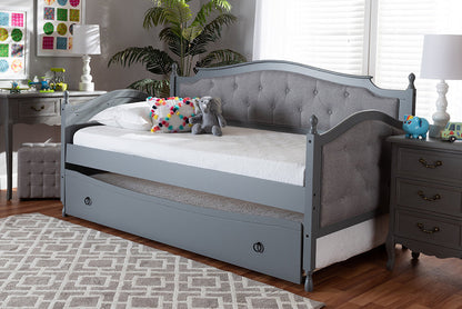 Baxton Studio Marlie Classic and Traditional Grey Fabric Upholstered Grey Finished Wood Twin Size Daybed with Trundle