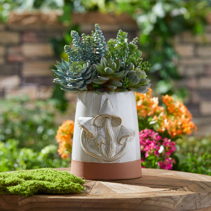 Tapered Porecelain Planter with Mushrooms (Set of 2)