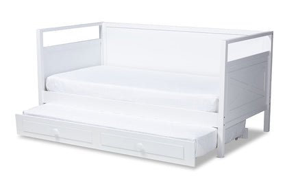 Baxton Studio Cintia Cottage Farmhouse White Finished Wood Twin Size Daybed with Trundle