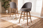 Baxton Studio Carra Mid-Century Modern Grey Fabric Upholstered Walnut-Finished Wood Swivel Bar Stool Set of 2