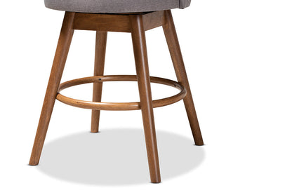 Baxton Studio Carra Mid-Century Modern Grey Fabric Upholstered Walnut-Finished Wood Swivel Counter Stool Set of 2