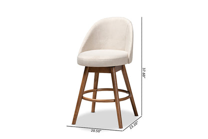 Baxton Studio Carra Mid-Century Modern Light Beige Fabric Upholstered Walnut-Finished Wood Swivel Counter Stool Set of 2