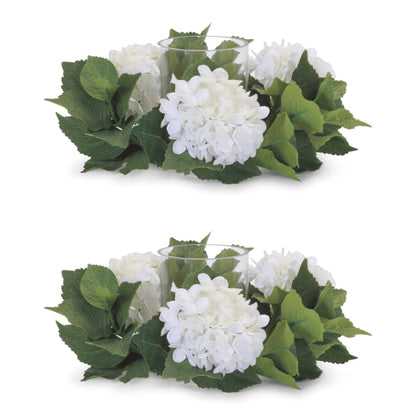 Hydrangea Candle Ring with Glass Hurricane (Set of 2)