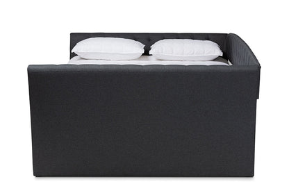 Baxton Studio Delora Modern and Contemporary Dark Grey Fabric Upholstered Full Size Daybed with Roll-Out Trundle Bed