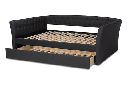 Baxton Studio Delora Modern and Contemporary Dark Grey Fabric Upholstered Full Size Daybed with Roll-Out Trundle Bed