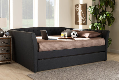 Baxton Studio Delora Modern and Contemporary Dark Grey Fabric Upholstered Full Size Daybed with Roll-Out Trundle Bed