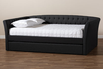 Baxton Studio Delora Modern and Contemporary Dark Grey Fabric Upholstered Full Size Daybed with Roll-Out Trundle Bed