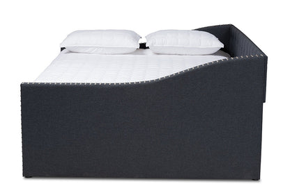 Baxton Studio Haylie Modern and Contemporary Dark Grey Fabric Upholstered Full Size Daybed with Roll-Out Trundle Bed