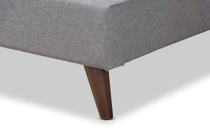 Baxton Studio Maren Mid-Century Modern Light Grey Fabric Upholstered Queen Size Platform Bed with Two Nightstands