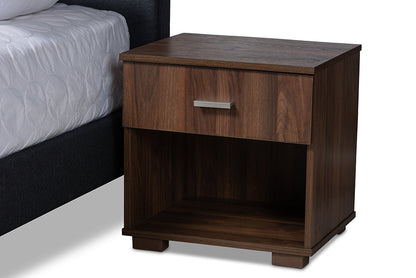 Baxton Studio Maren Mid-Century Modern Dark Grey Fabric Upholstered Queen Size Platform Bed with Two Nightstands
