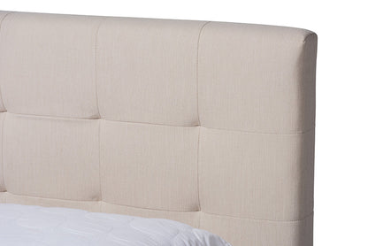 Baxton Studio Maren Mid-Century Modern Beige Fabric Upholstered Queen Size Platform Bed with Two Nightstands