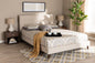 Baxton Studio Maren Mid-Century Modern Beige Fabric Upholstered Queen Size Platform Bed with Two Nightstands