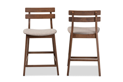 Baxton Studio Larine Modern and Contemporary Light Grey Fabric Upholstered Walnut Finished 2-Piece Wood Counter Stool Set