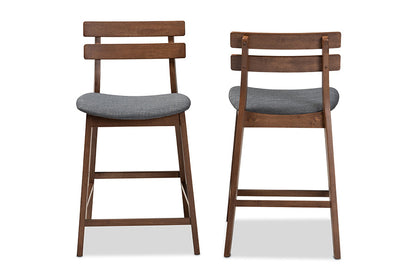 Baxton Studio Larine Modern and Contemporary Dark Grey Fabric Upholstered Walnut Finished 2-Piece Wood Counter Stool Set