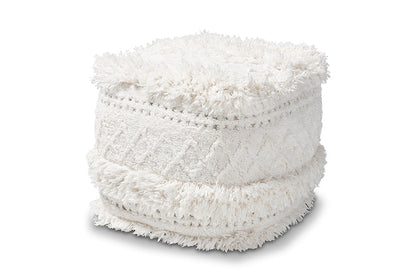 Baxton Studio Curlew Moroccan Inspired Ivory Handwoven Cotton Pouf Ottoman