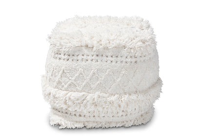 Baxton Studio Curlew Moroccan Inspired Ivory Handwoven Cotton Pouf Ottoman