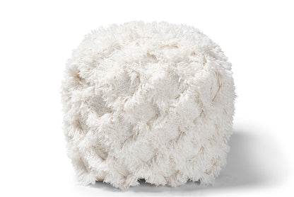 Baxton Studio Asuka Moroccan Inspired Ivory Handwoven Cotton Fringe Pouf Ottoman
