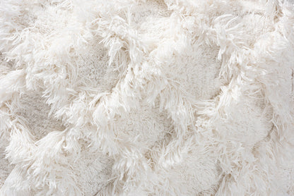 Baxton Studio Asuka Moroccan Inspired Ivory Handwoven Cotton Fringe Pouf Ottoman
