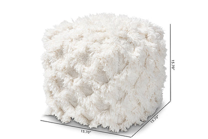 Baxton Studio Asuka Moroccan Inspired Ivory Handwoven Cotton Fringe Pouf Ottoman