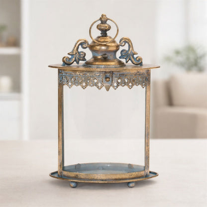 Ornate Distressed Metal Lantern 13"H