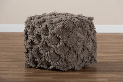 Baxton Studio Asuka Moroccan Inspired Taupe Handwoven Cotton Fringe Pouf Ottoman