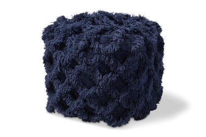 Baxton Studio Asuka Moroccan Inspired Navy Handwoven Cotton Fringe Pouf Ottoman