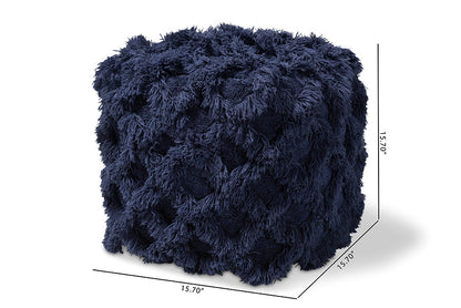 Baxton Studio Asuka Moroccan Inspired Navy Handwoven Cotton Fringe Pouf Ottoman