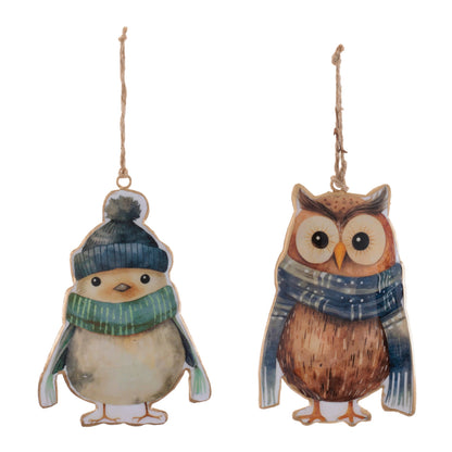 Iron Winter Owl and Bird Ornament Set of 6