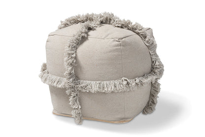 Baxton Studio Alfro Moroccan Inspired Grey Handwoven Cotton Fringe Pouf Ottoman