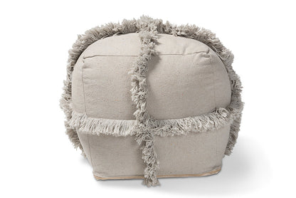 Baxton Studio Alfro Moroccan Inspired Grey Handwoven Cotton Fringe Pouf Ottoman