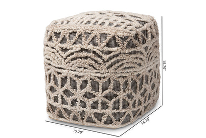 Baxton Studio Avery Moroccan Inspired Beige and Brown Handwoven Cotton Pouf Ottoman
