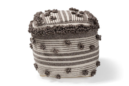 Baxton Studio Eligah Moroccan Inspired Ivory and Brown Handwoven Wool Pouf Ottoman