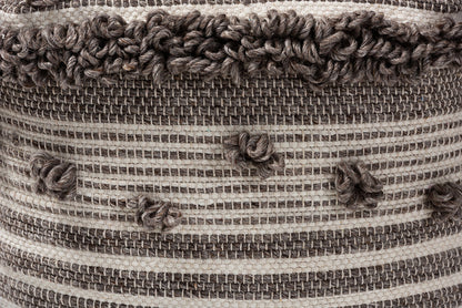 Baxton Studio Eligah Moroccan Inspired Ivory and Brown Handwoven Wool Pouf Ottoman