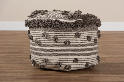 Baxton Studio Eligah Moroccan Inspired Ivory and Brown Handwoven Wool Pouf Ottoman