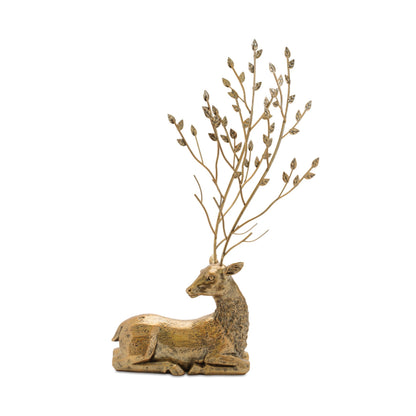Distressed Deer with Metal Tree Antlers (Set of 2)