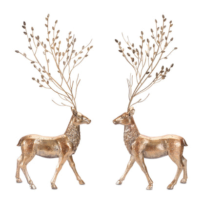 Deer Figurines with Branch Antlers (Set of 2)
