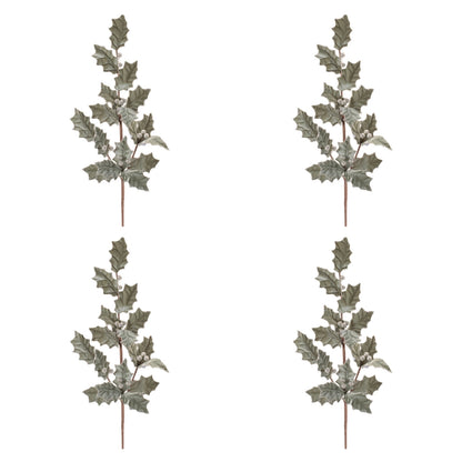 Glittered Holly Leaf Spray (Set of 4)