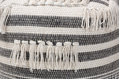 Baxton Studio Kirby Moroccan Inspired Grey and Ivory Handwoven Cotton Pouf Ottoman
